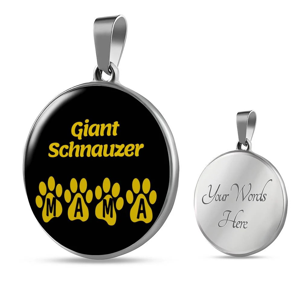 Giant Schnauzer Mama Circle Pendant Necklace Stainless Steel 24 Inch Chain Silv